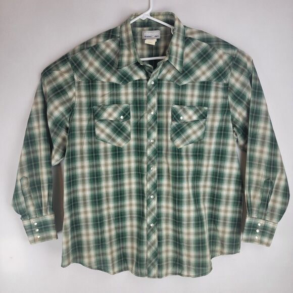 Wrangler Wrancher Womens Size 2X Green Plaid Pearl Snap Western LS Shirt - Picture 1 of 7